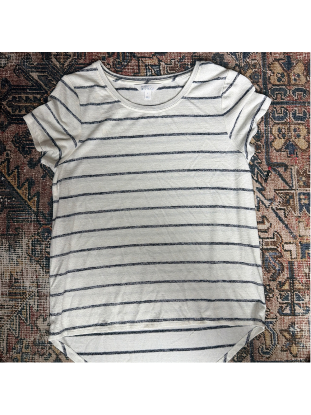 Stitch fix Women's Market & Spruce Striped Short Sleeve Tee, Size L, White/Black